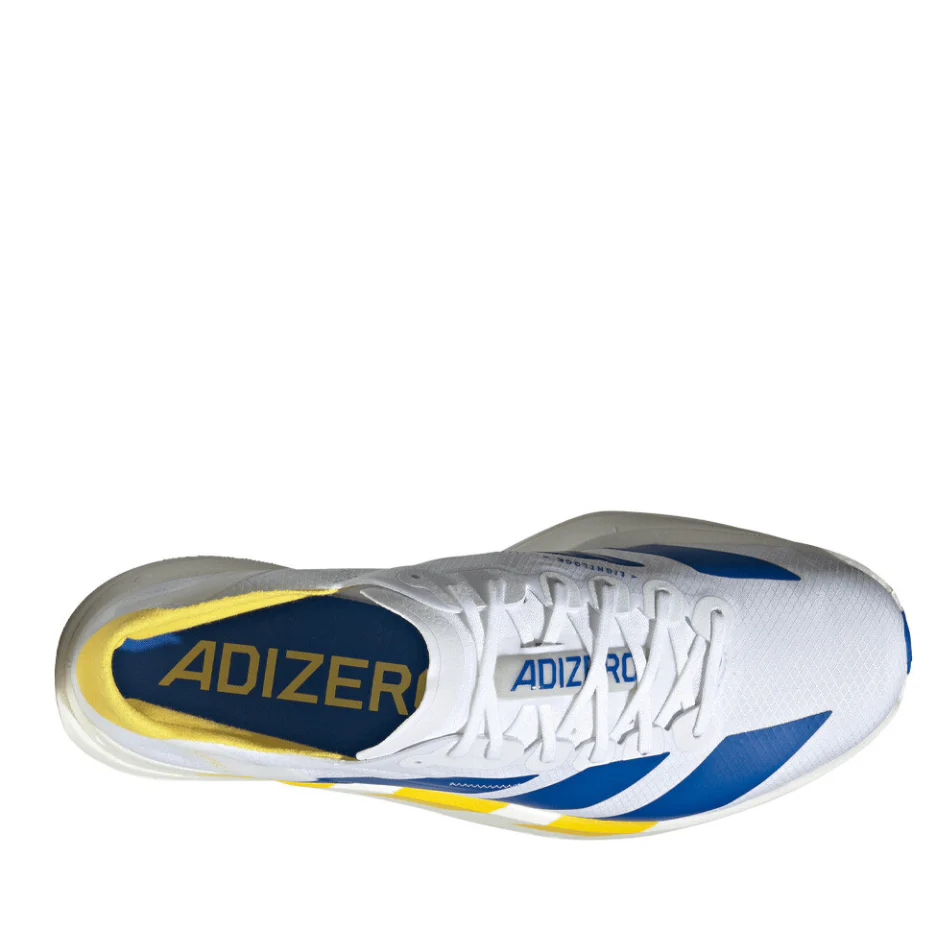 adidas Men's Adios Pro 4 Running Shoes in Cloud White/Blue/Yellow SS26 - Image 2