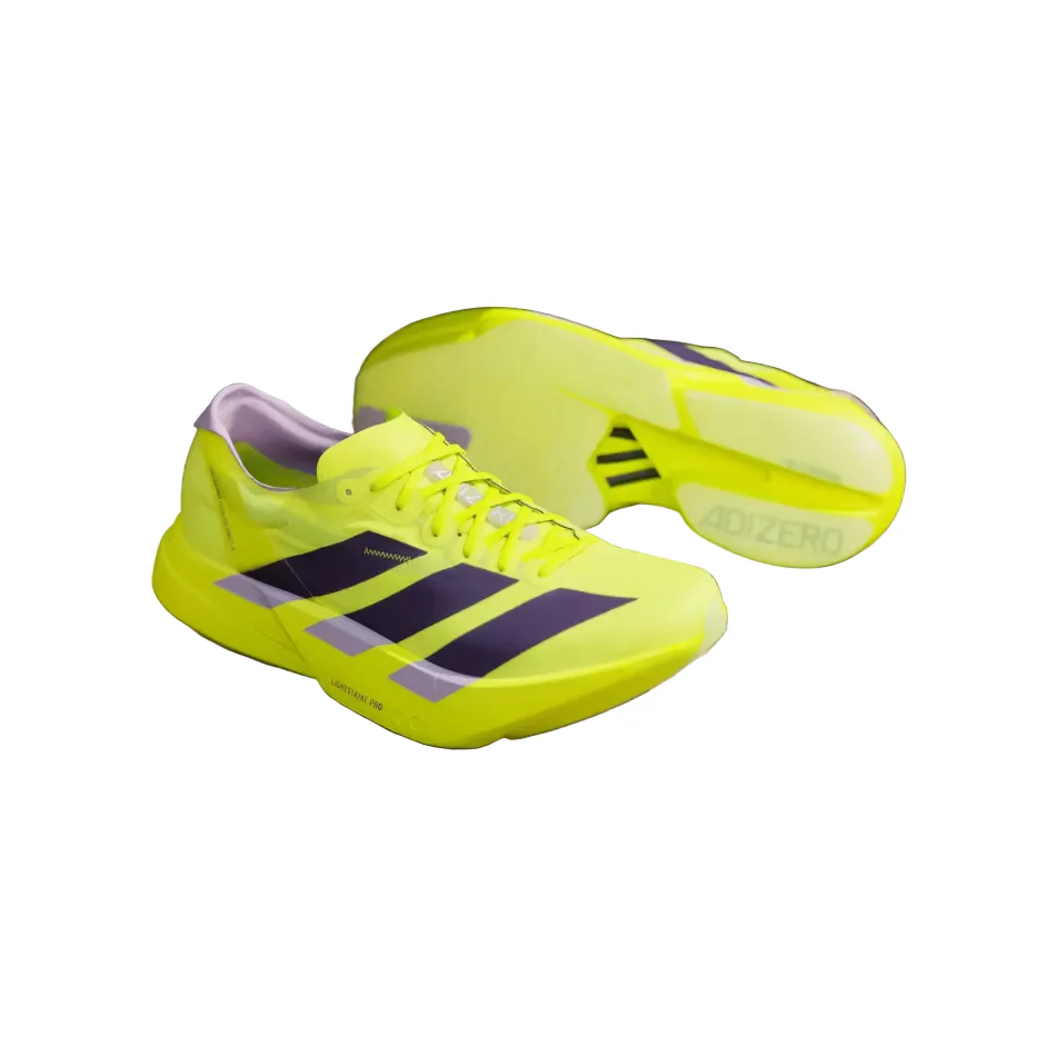 adidas Men's Adios Pro 4 Running Shoes in Solar Yellow/Aurora Plum/Powder Plum SS26 - Image 3