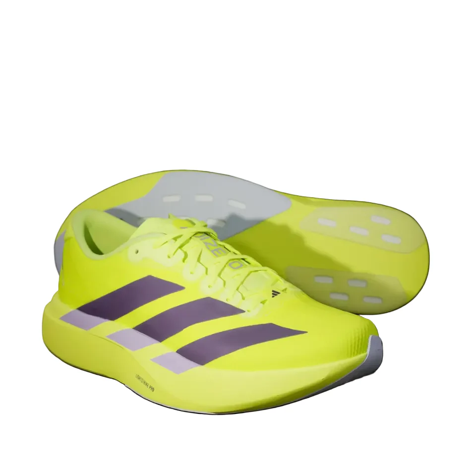 adidas Men's adizero Evo SL Woven Running Shoes in Solar Yellow/Aurora Plum/Powder Plum SS26 - Image 3