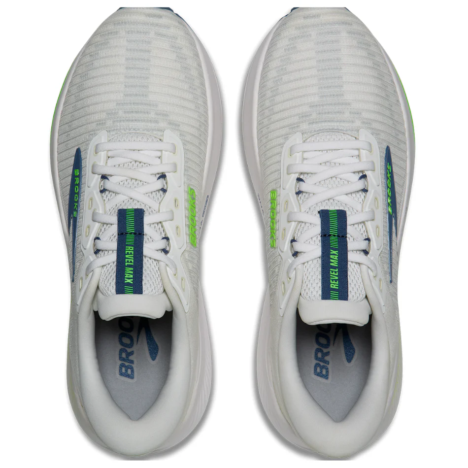 Brooks Men's Revel Max Running Shoes in White/Moonlight/Green Gecko SS26 - Image 2