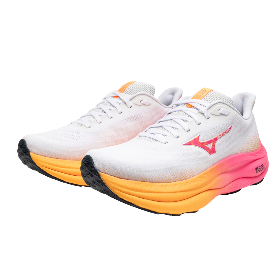 Mizuno Unisex Wave Sky 9 Running Shoes in White/Tang Orange/Pink Tetra AW25 - Image 3