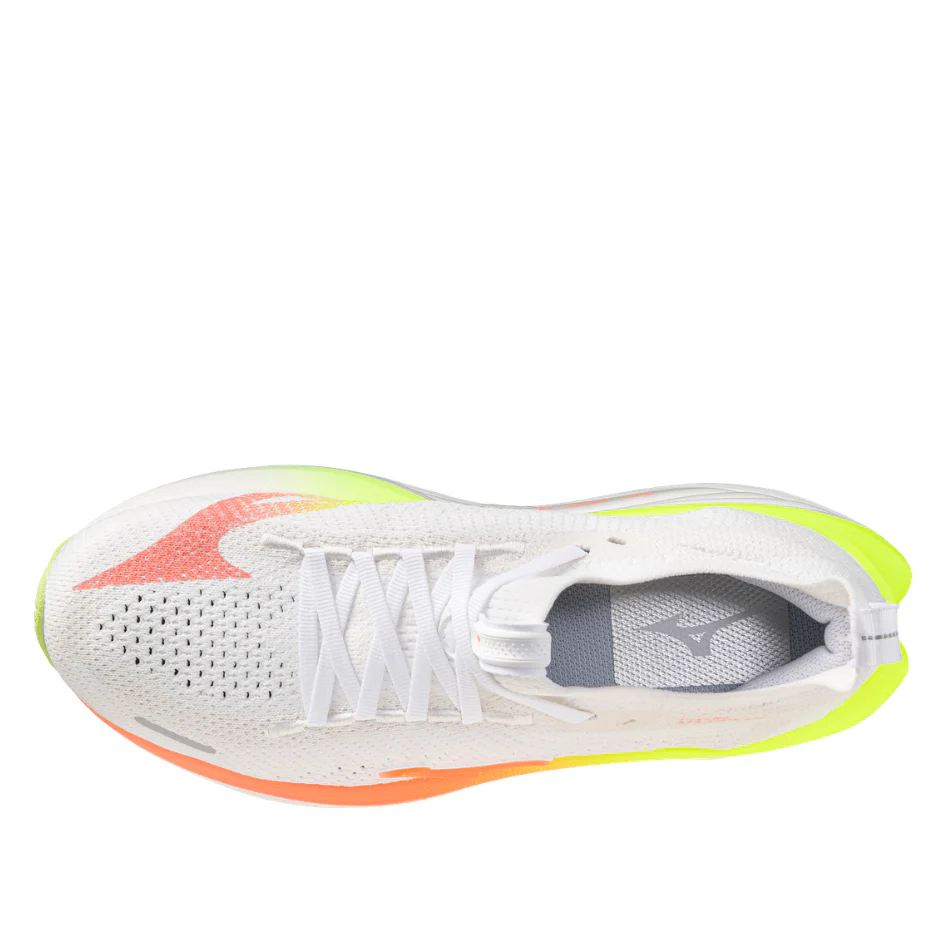 Mizuno Women's Neo Vista 3 Running Shoes in White/Flamingo Coral/Lime Pulp AW26 - Image 4
