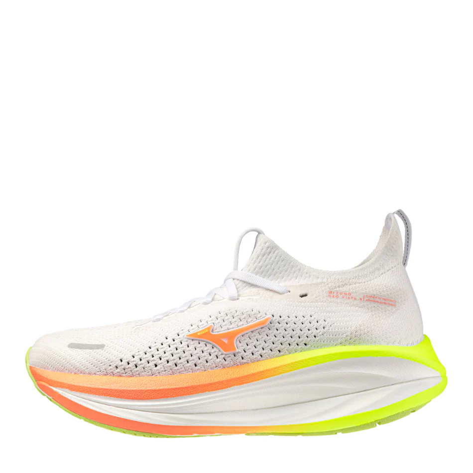 Mizuno Women's Neo Vista 3 Running Shoes in White/Flamingo Coral/Lime Pulp AW26 - Image 5