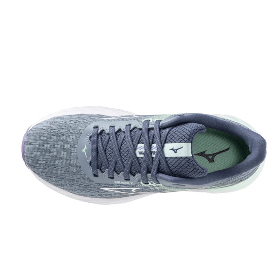 Mizuno Women's Wave Inspire 21 Running Shoes in Tradewinds/White/Neo Mint SS25 - Image 2