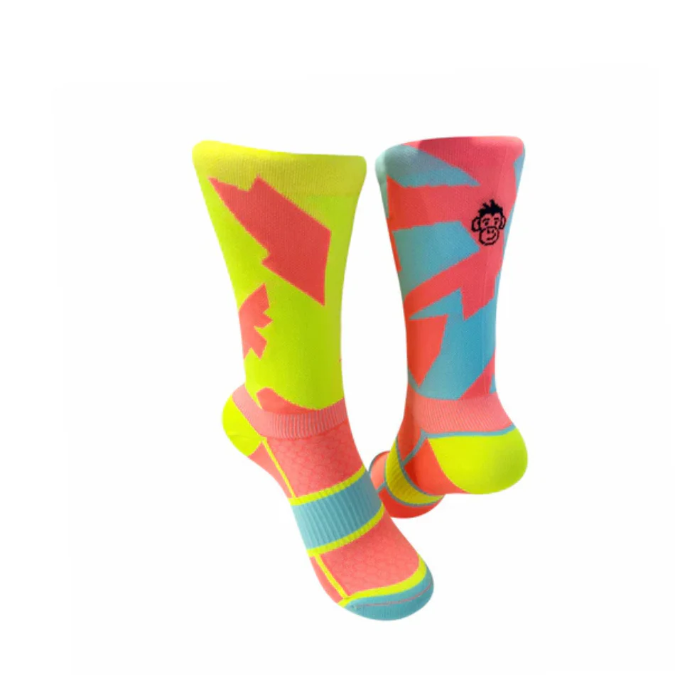 Monkey Sox Podium Bolt Crew Cuff Sports Socks in Yellow/Orange