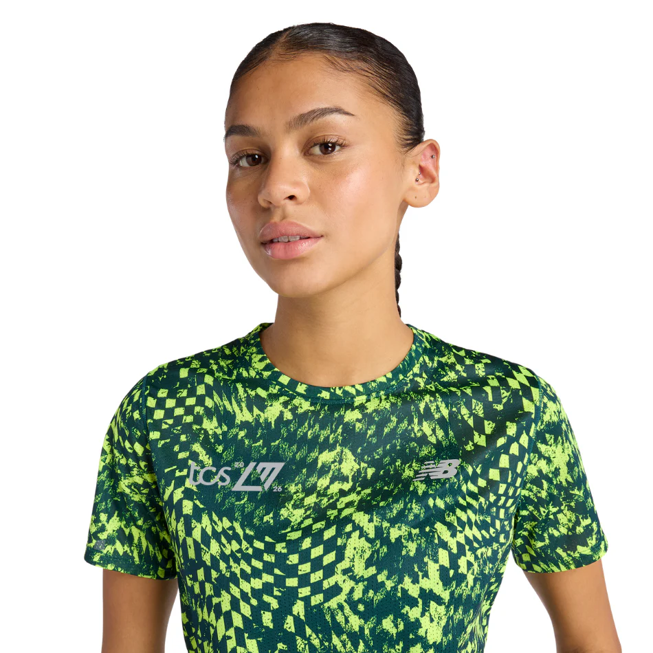 New Balance Women's London Edition Athletics Print T Shirt in Alkaline Green SS26 - Image 4