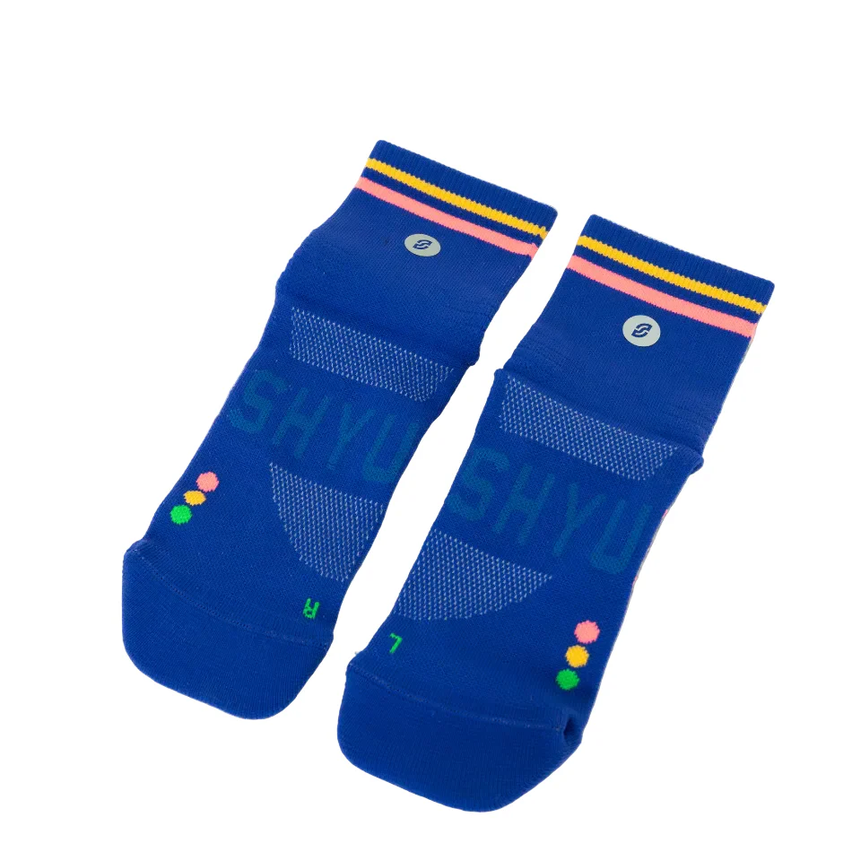 SHYU Racing Quarter Crew Running Socks in Blue/Blush/Apricot SS26 - Image 2