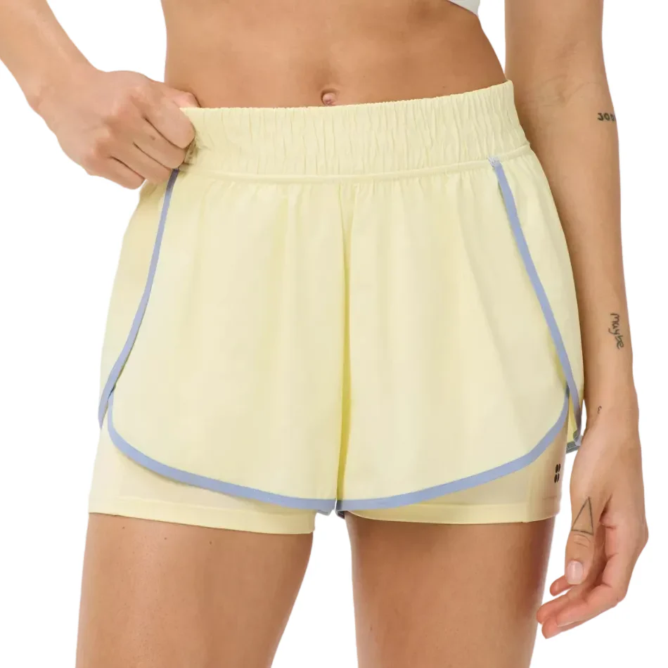Sweaty Betty Get Set 2 in 1 Multi Train Shorts Contrast Binding in Butterscotch Yellow Laguna Blue AW26 - Image 2