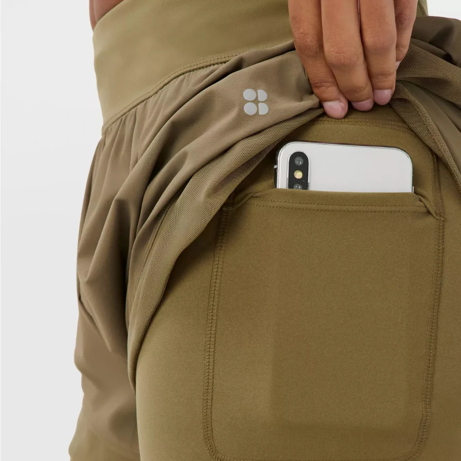 Sweaty Betty Tempo Run Shorts in Khaki Brown AW26 - Image 2